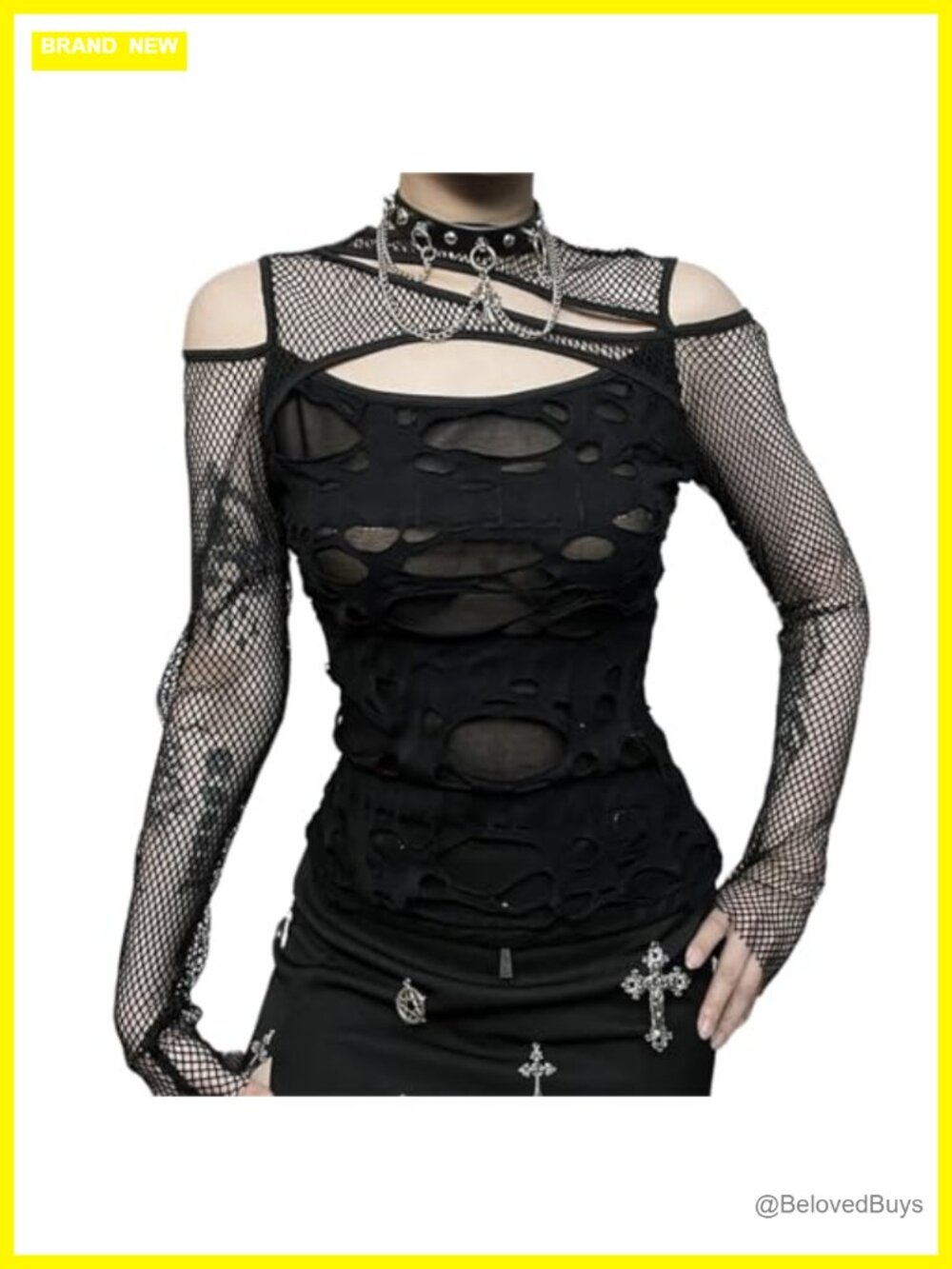 Women's Gothic Fishnet Long Sleeve Top Punk Emo Rave Shirt